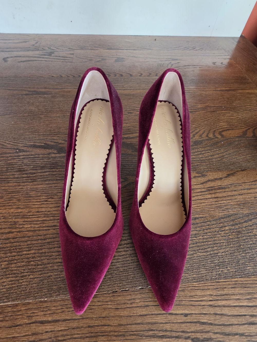 Nicola Bathie X Antonio Milani Wine Velvet Pointed Toe Pumps